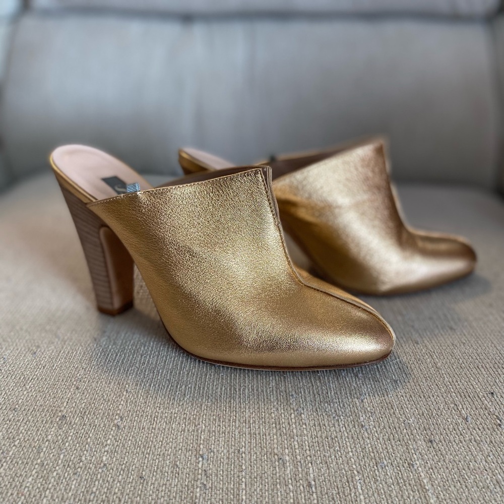 SJP gold clog heels